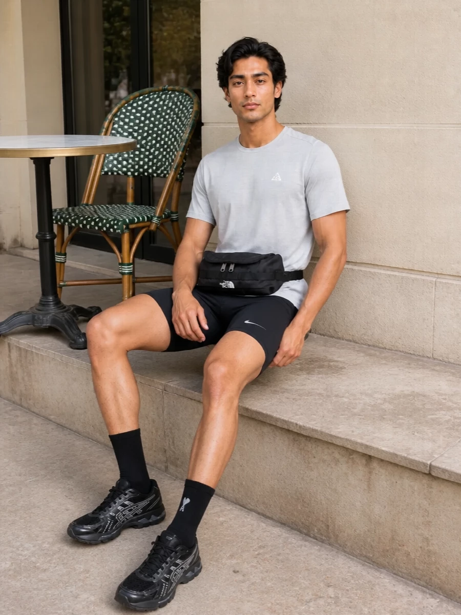 Nike running shorts outfit asics sneakers