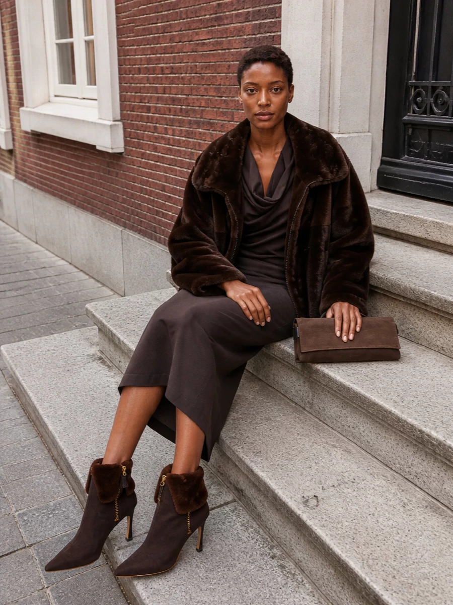 Brunello cucinelli chocolate midi dress outfit