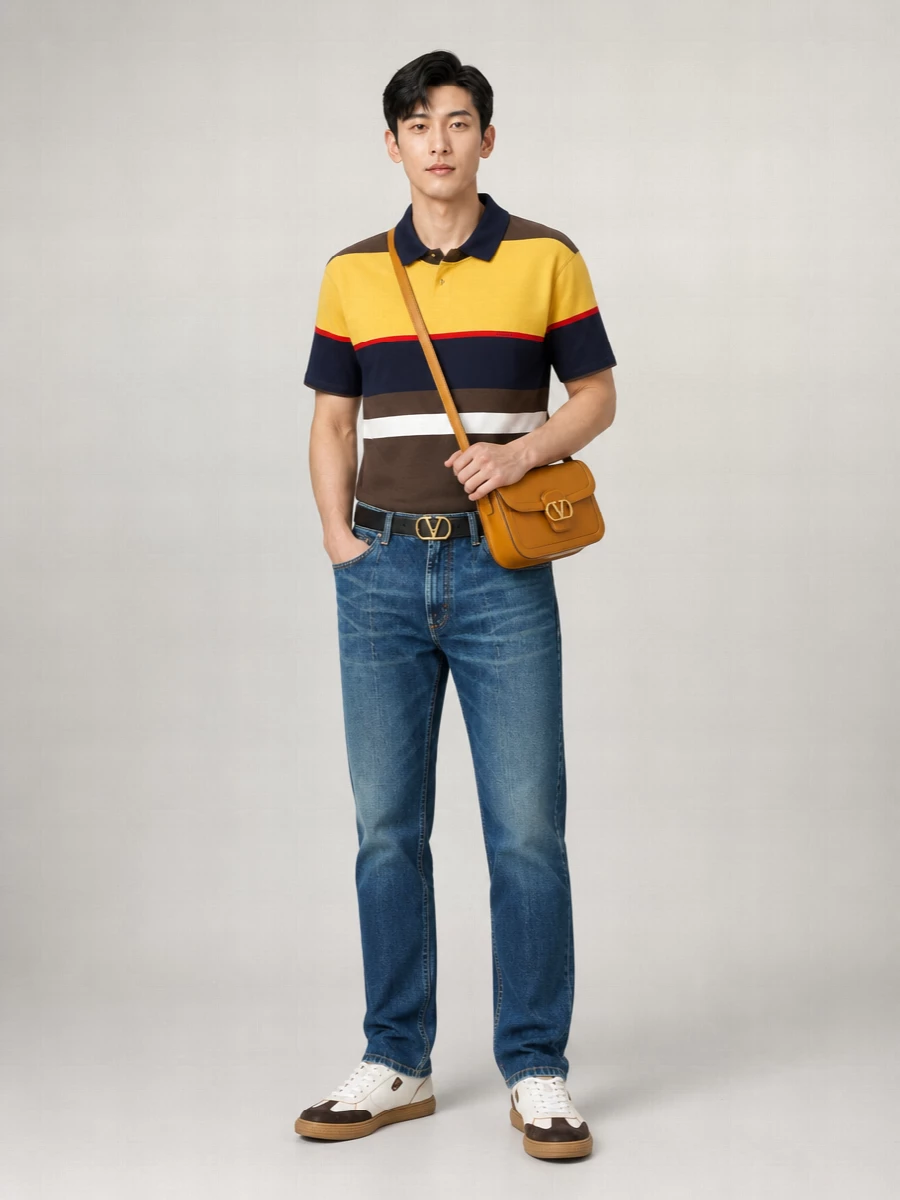 Versace Striped Cotton Short-Sleeve Polo Shirt