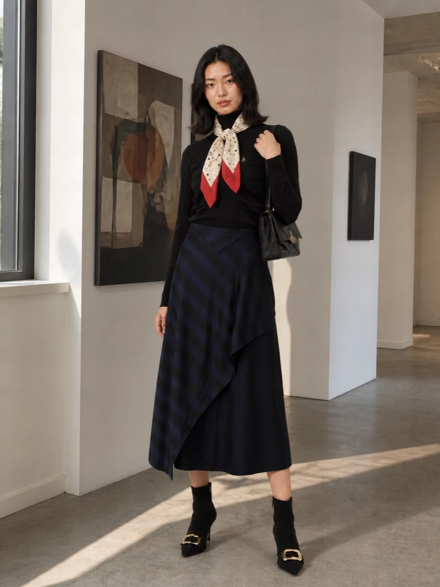 Vivienne westwood jumper navy draped skirt outfit