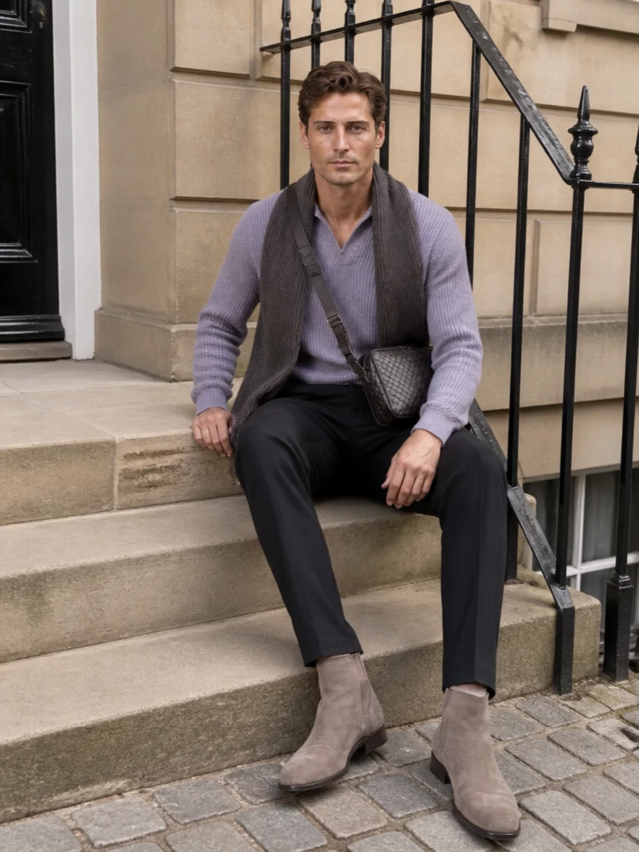 Uma wang lavender sweater black trousers men