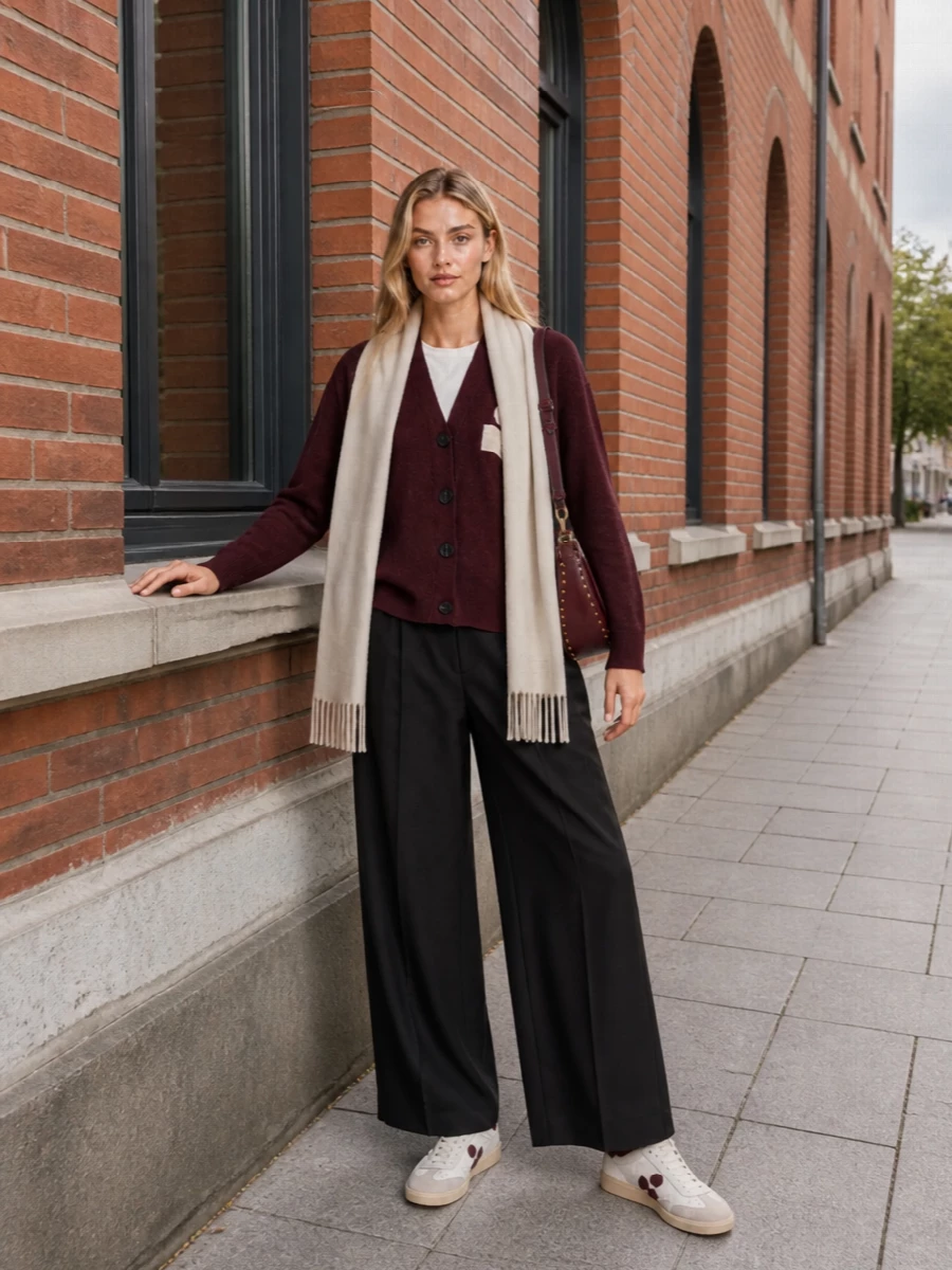 Isabel marant etoile burgundy cardigan outfit