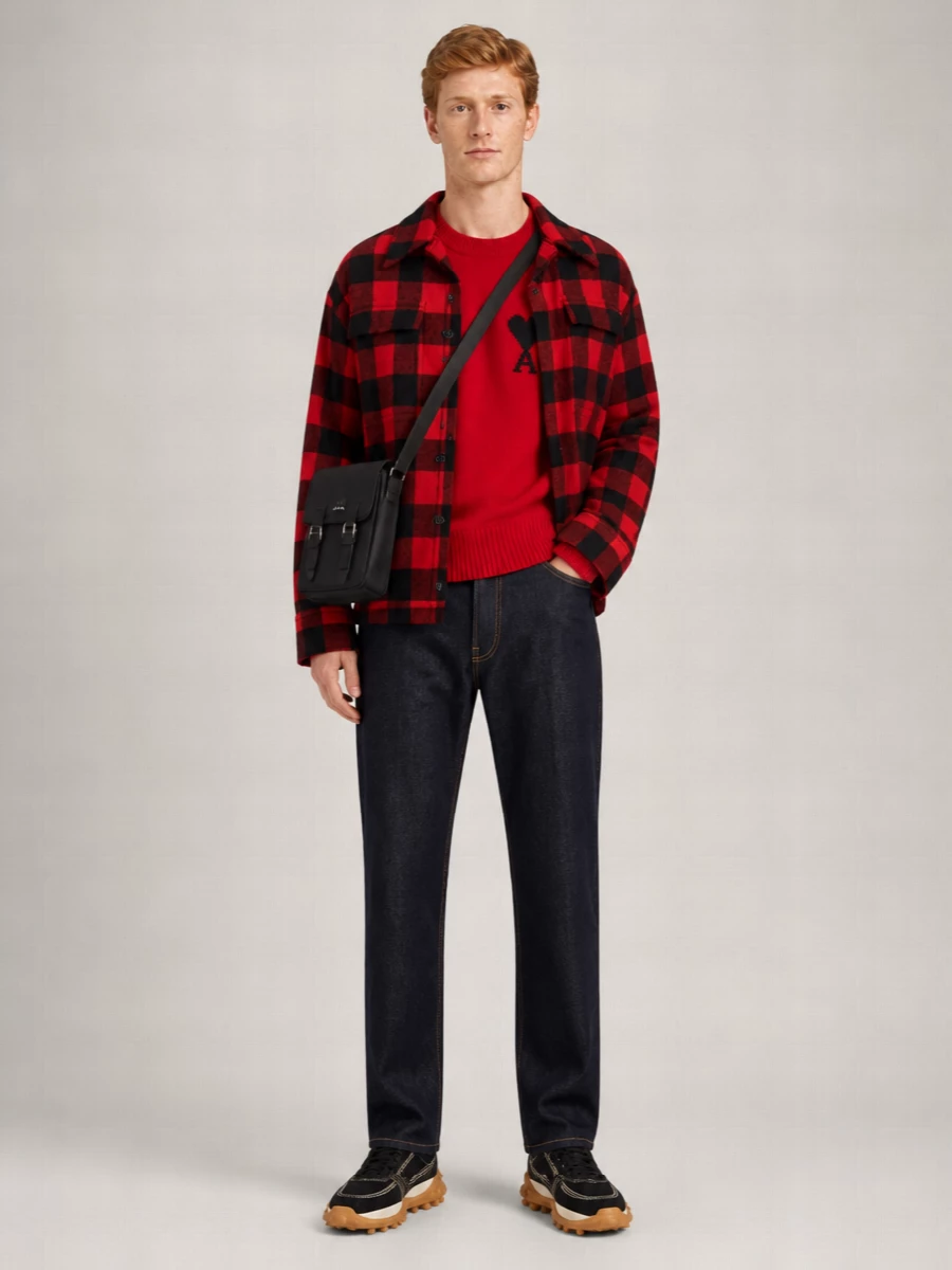 Ami Paris virgin wool checked oversized shirt jacket