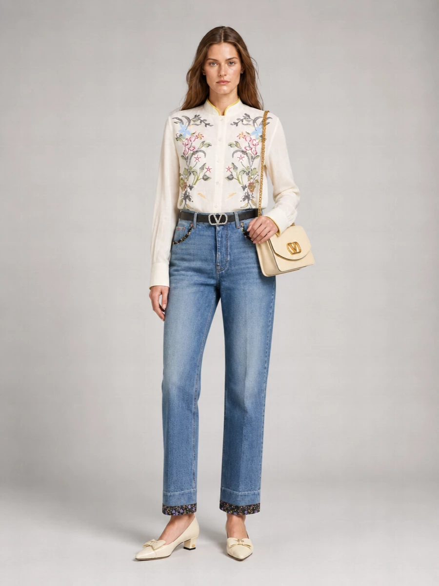 Valentino Denim Mid-Rise Straight-Leg Jeans
