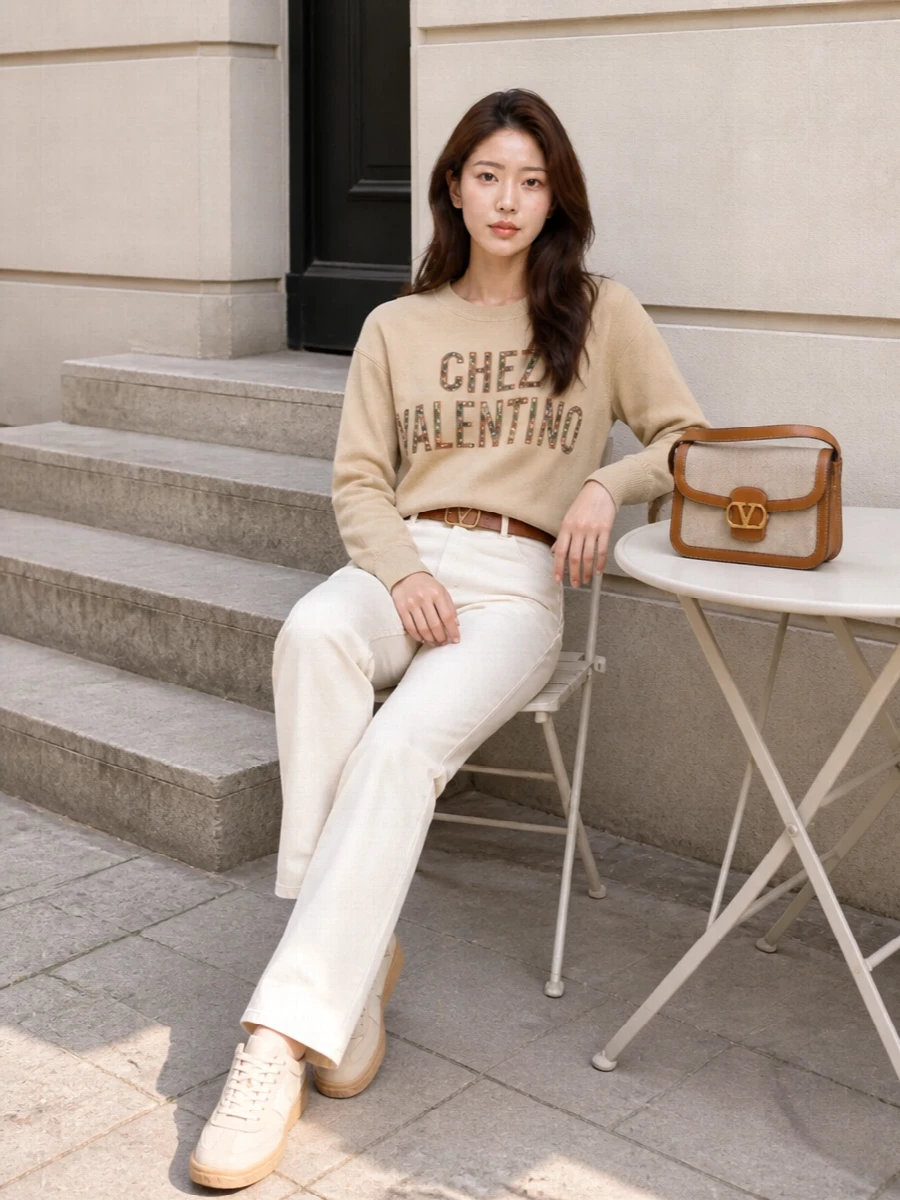 Valentino sweatshirt ivory jeans sneakers