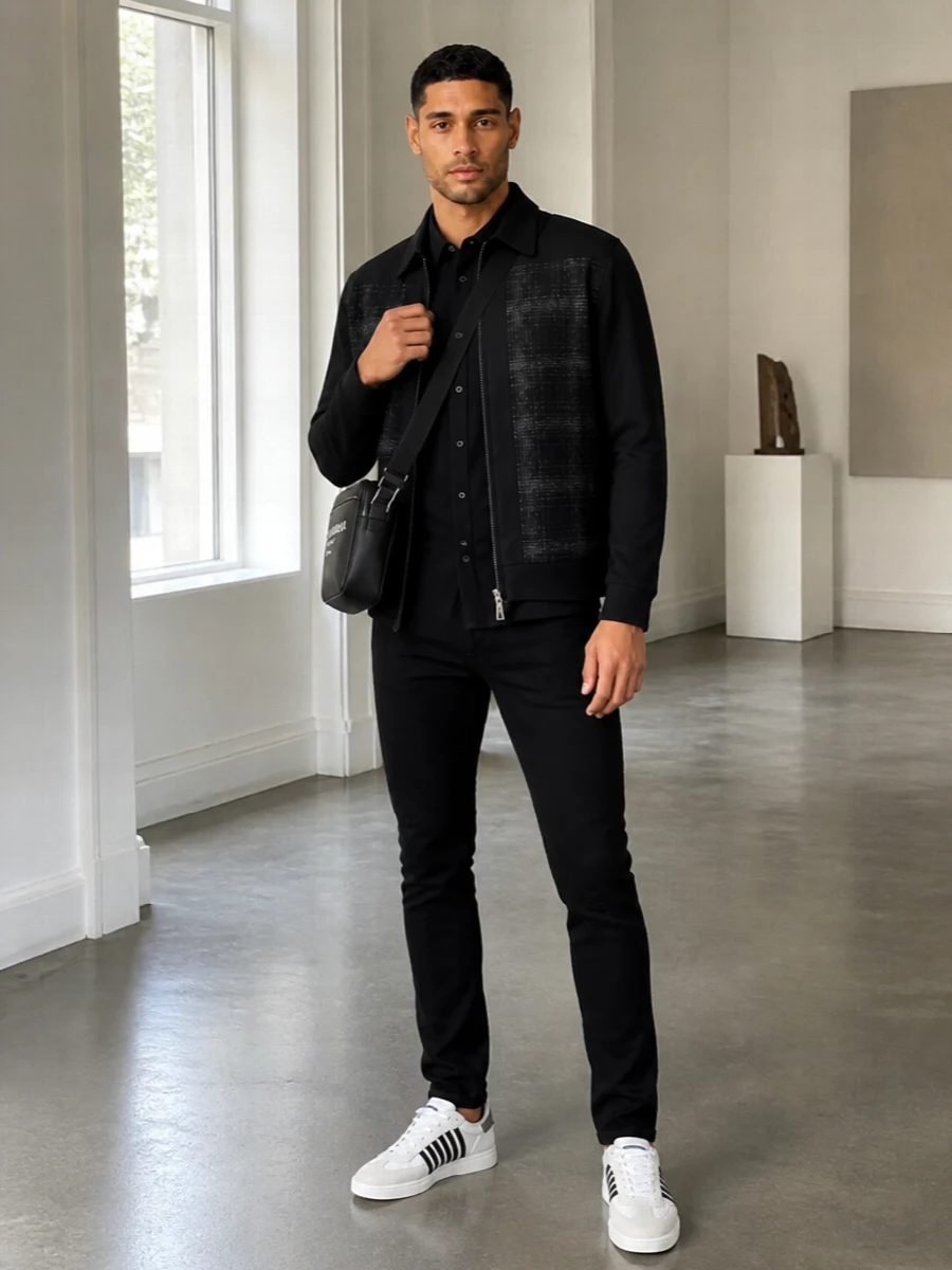 Dsquared2 black jacket slim jeans outfit