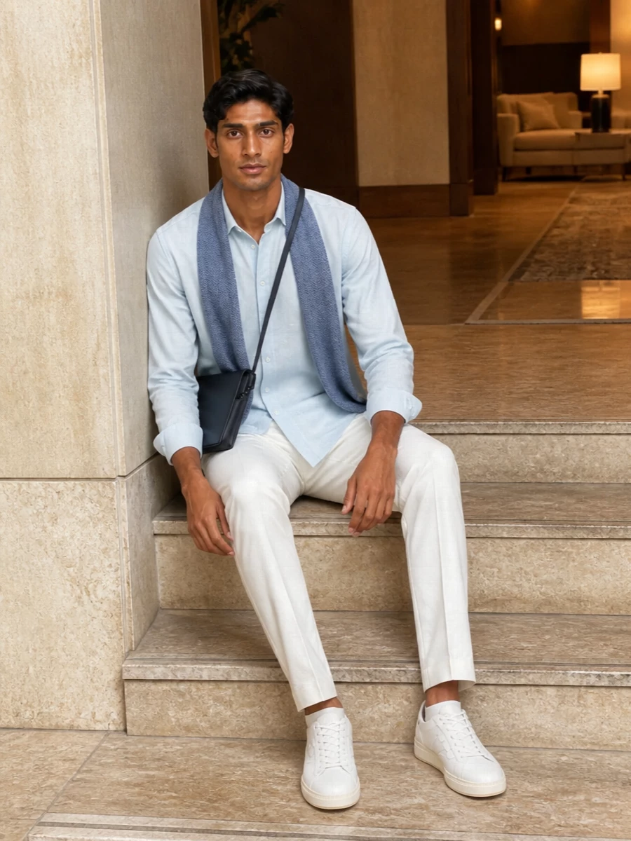 Vince ice blue shirt pt torino off white trousers