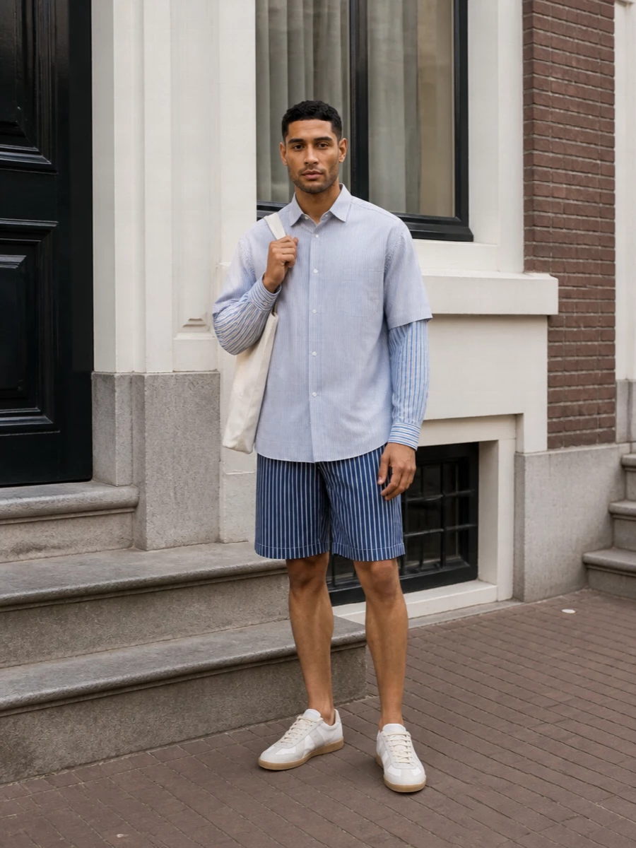 Comme des garcons striped shirt tailored shorts