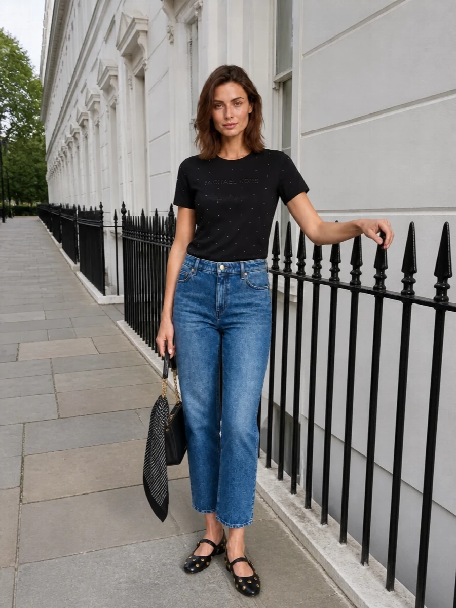 Michael kors studded tee jeans flats