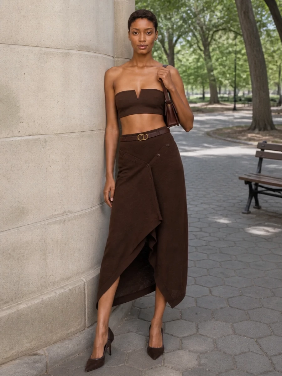 Eres bandeau lemaire chocolate knit skirt outfit