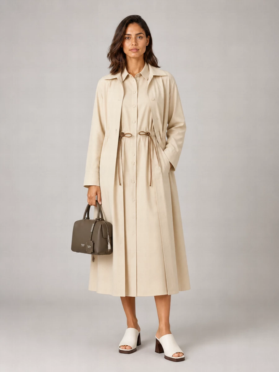 Max Mara Linen Blend Long-Sleeve Belted Shirt Dress