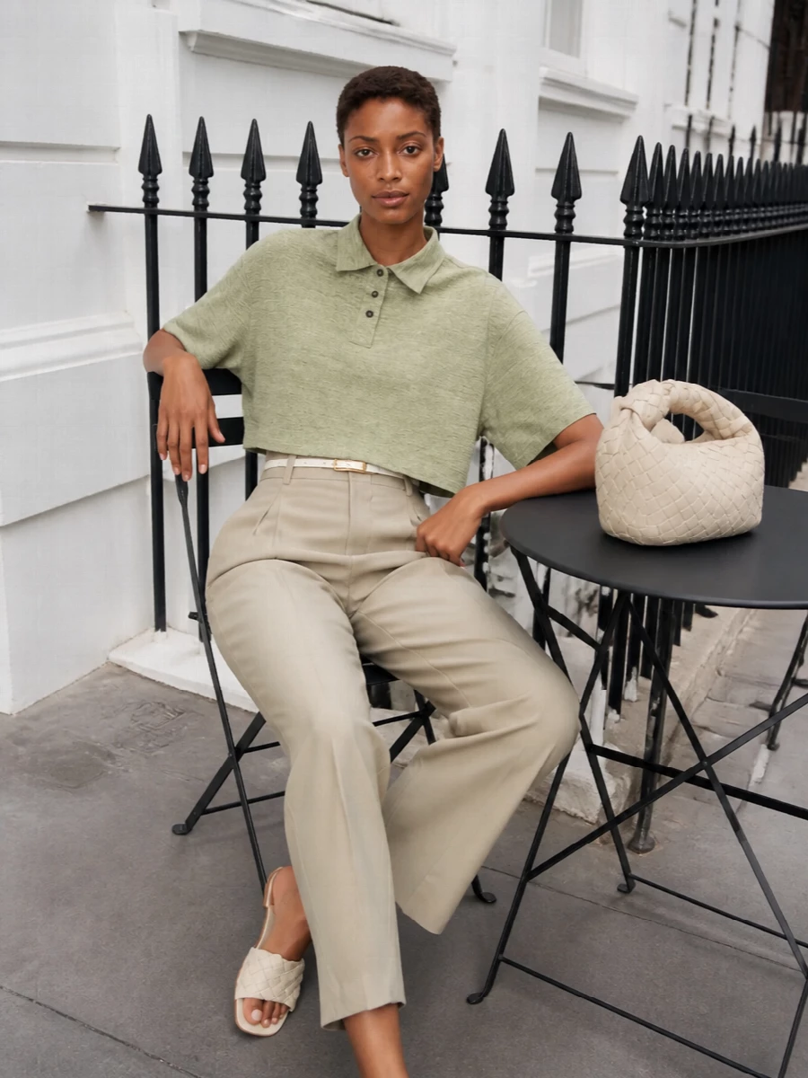 Bottega veneta sage polo beige wide leg trousers