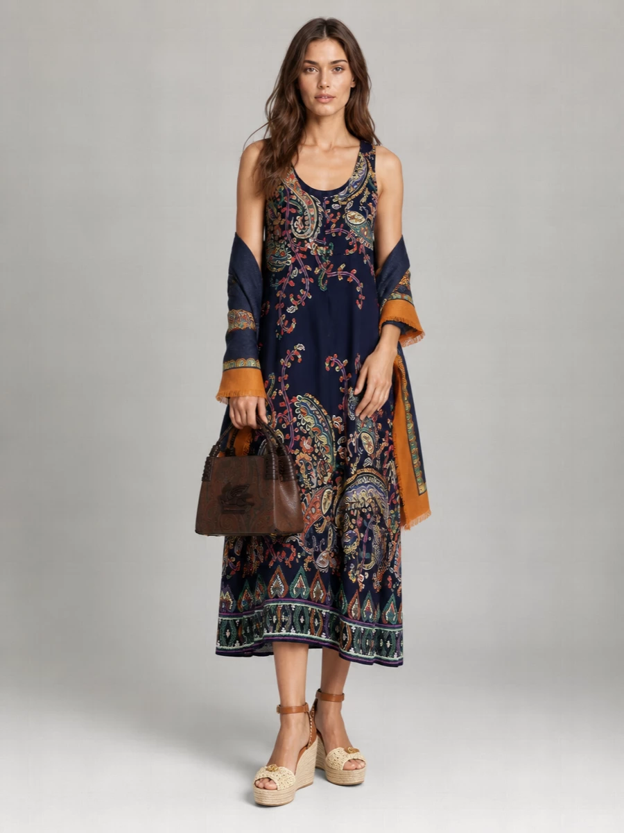 Etro Sleeveless Flared Printed Midi Dress