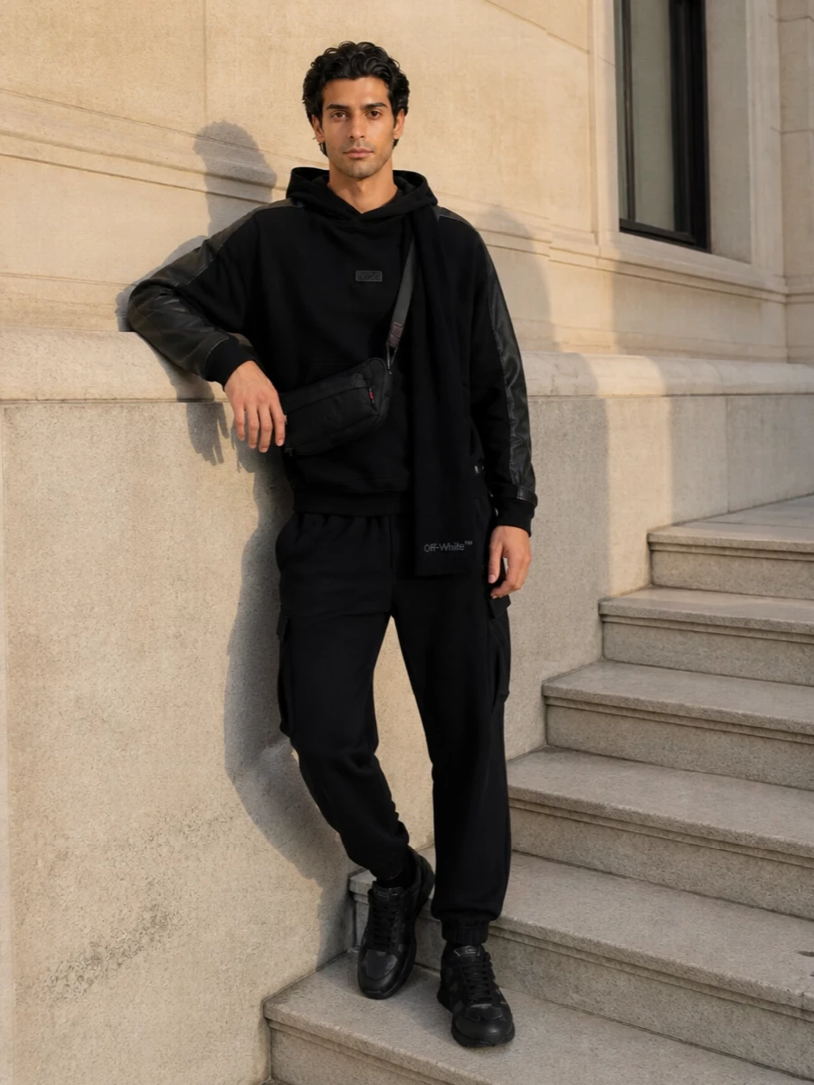 Versace black hoodie joggers valentino sneakers