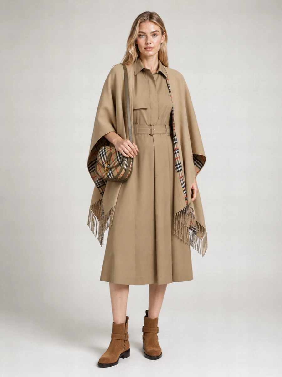 Burberry Wool Reversible Check Cape