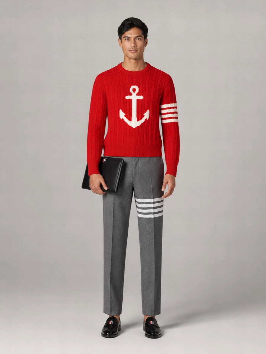 Thom Browne Cable-Knit Merino Wool Anchor-Intarsia Jumper