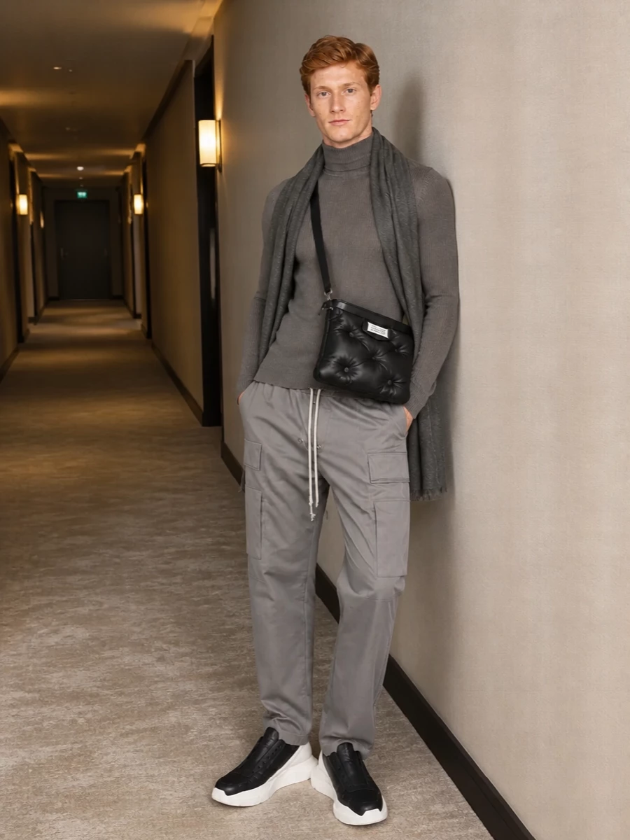 Rick owens taupe turtleneck straight trousers sneakers
