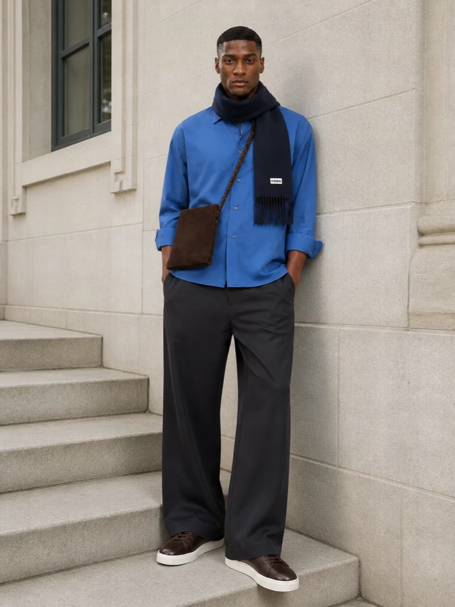 Studio nicholson cobalt shirt wide leg trouser