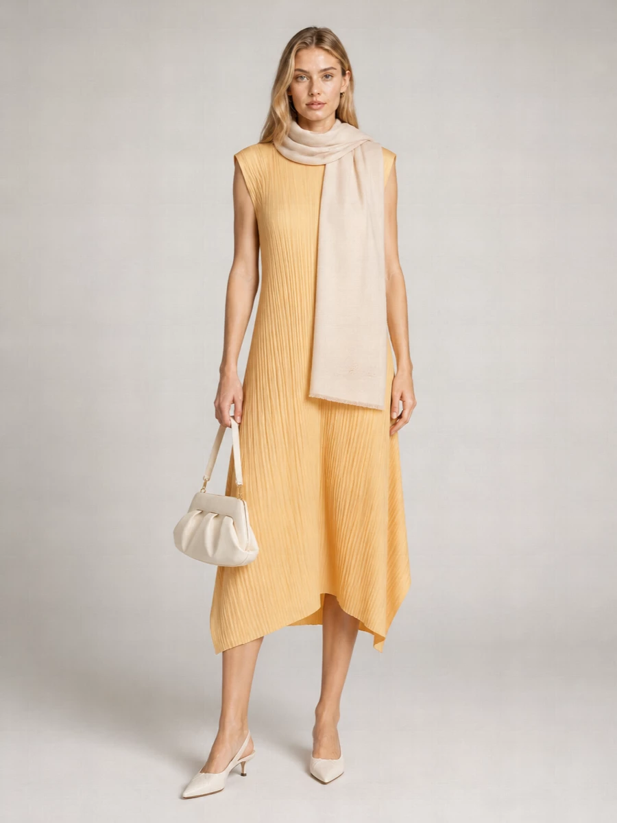 Pleats Please Issey Miyake Polyester Midi Dress
