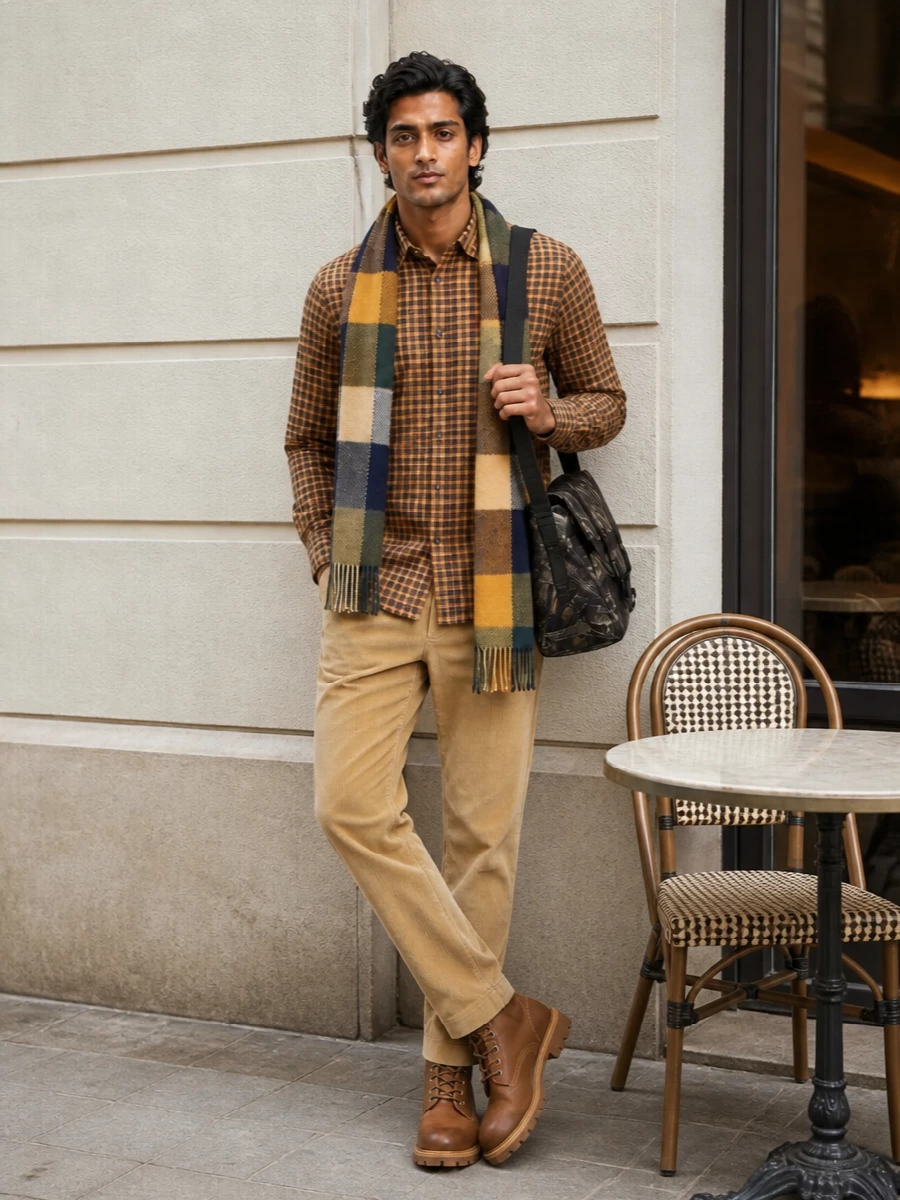 Timberland checked shirt camel corduroy trousers