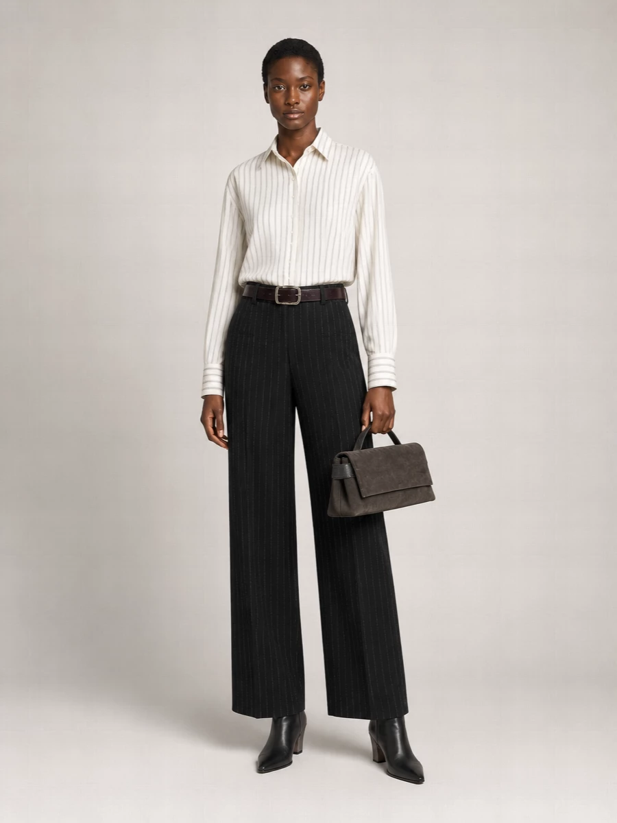 Brunello Cucinelli Wool Cashmere Pinstripe Sequin Wide-Leg Trousers