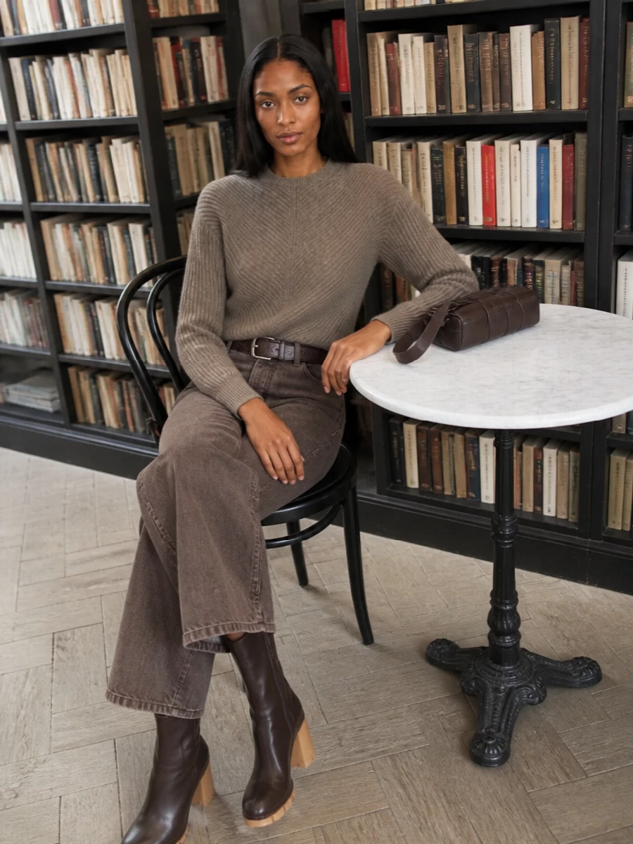 Bottega veneta brown wide leg jeans outfit