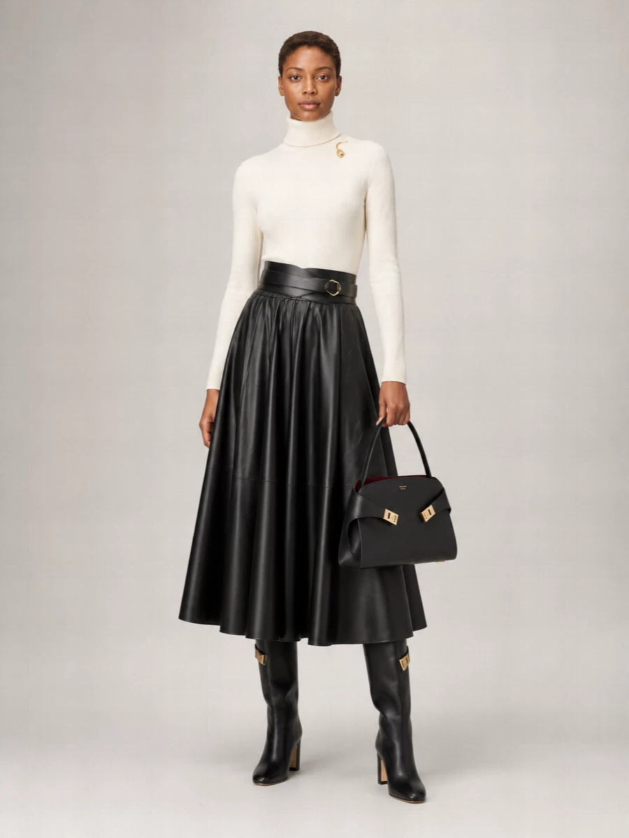 Alberta Ferretti Leather Paneled Maxi Skirt