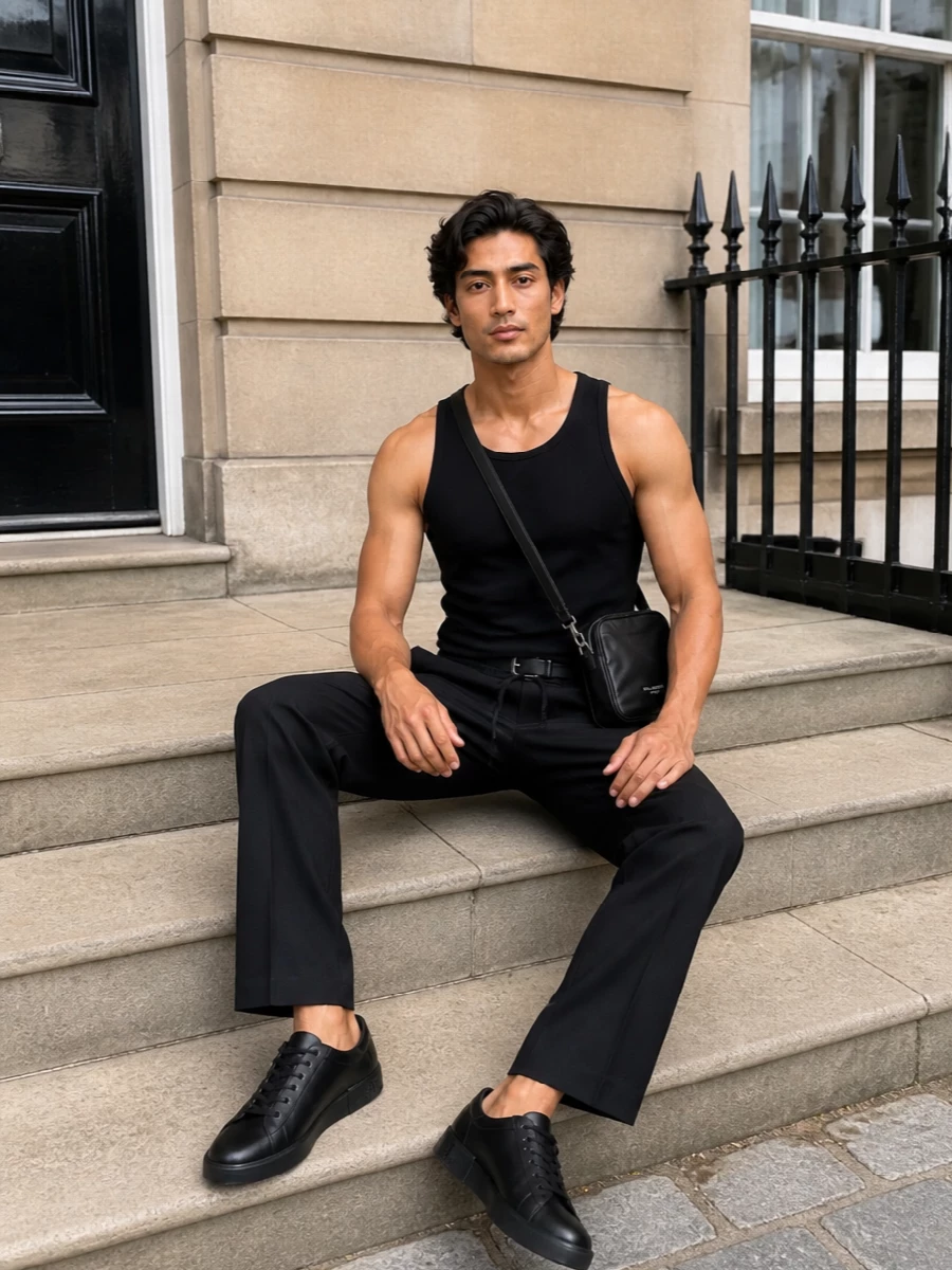 Dolce gabbana black tank tailored drawstring pants
