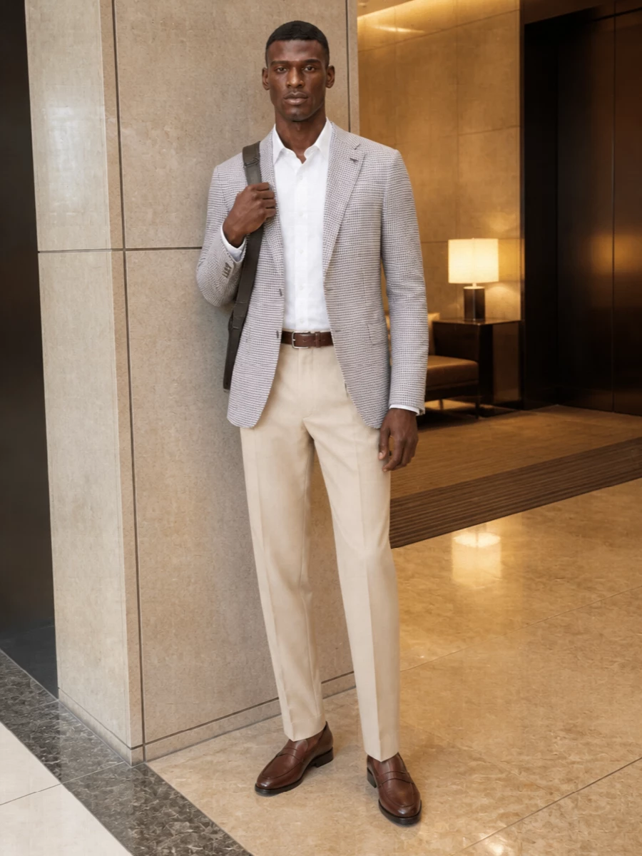 Tagliatore blazer beige trousers tods loafers