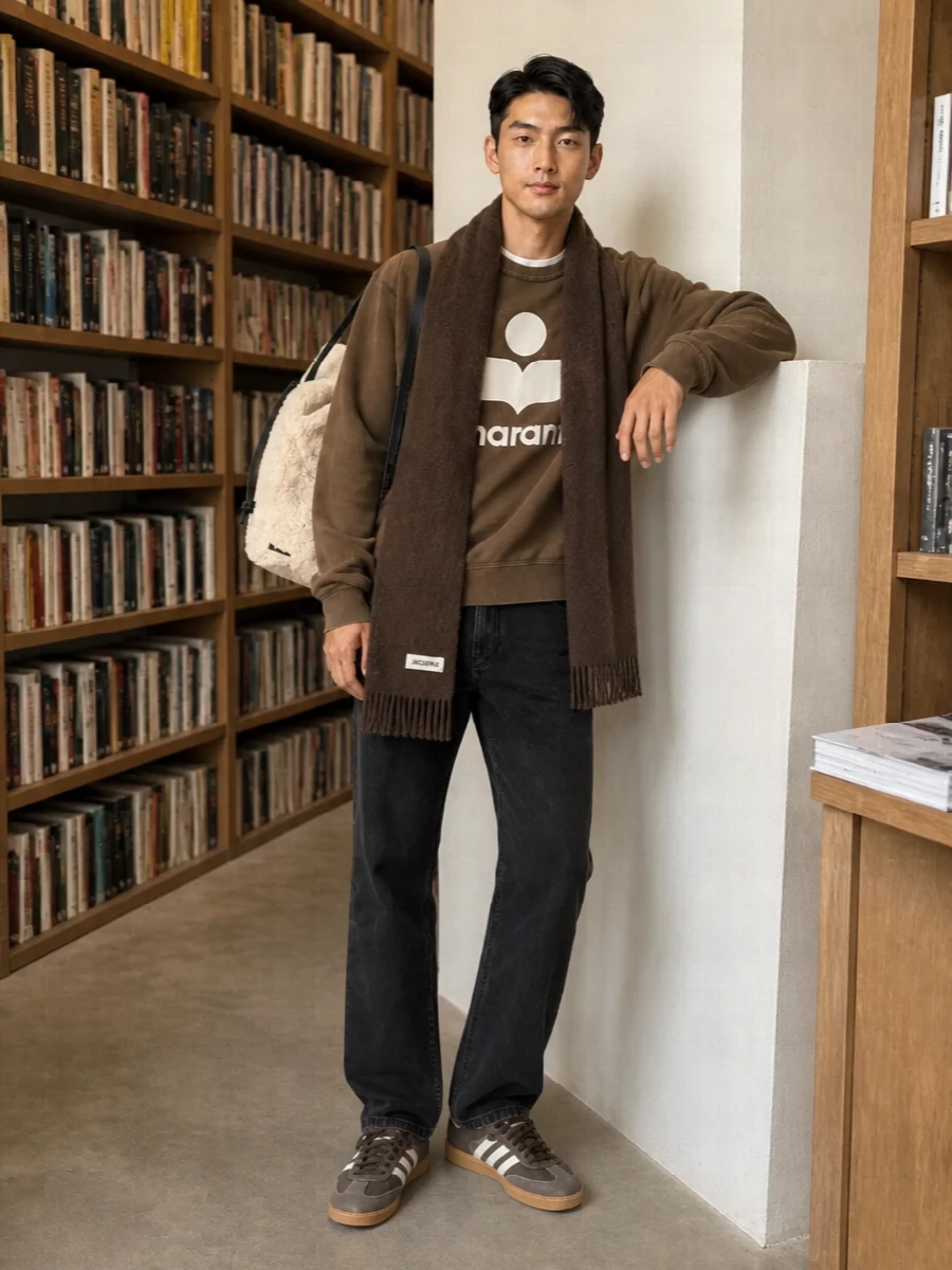 Isabel marant brown sweatshirt black jeans outfit