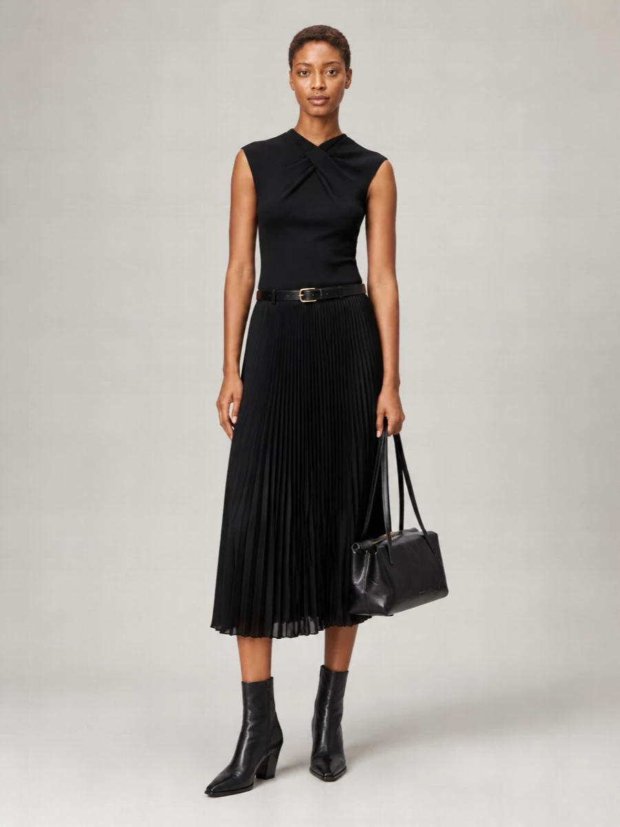 Jil Sander High-Rise Pleated Satin Midi Skirt