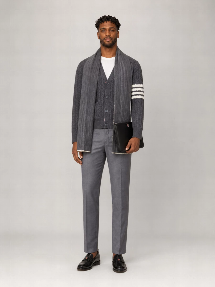 Thom Browne Cable-Knit Wool V-Neck Cardigan