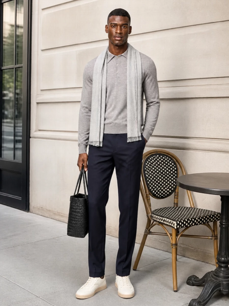Brioni grey polo brunello cucinelli navy trouser