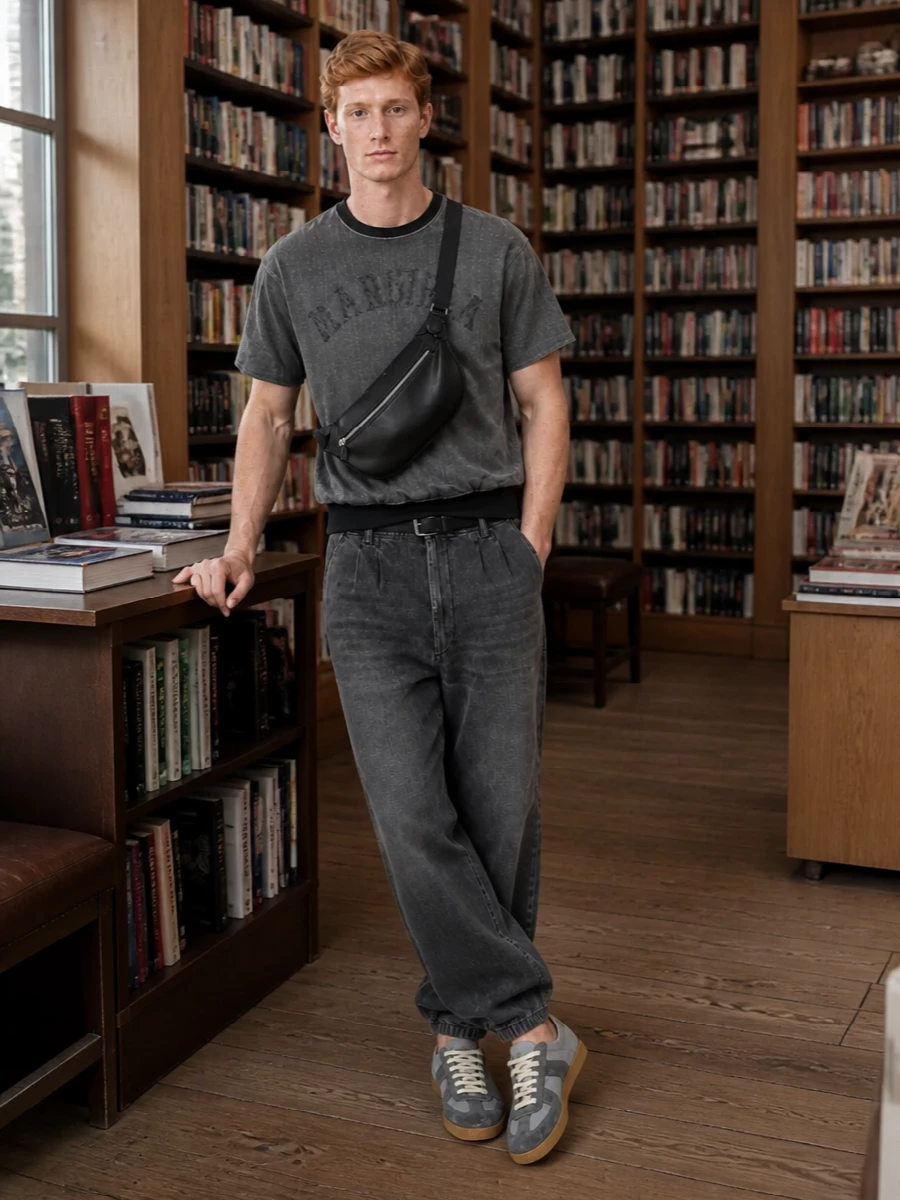 Maison margiela charcoal jeans grey tee sneakers