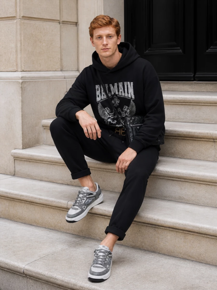 Balmain hoodie joggers streetwear outfit