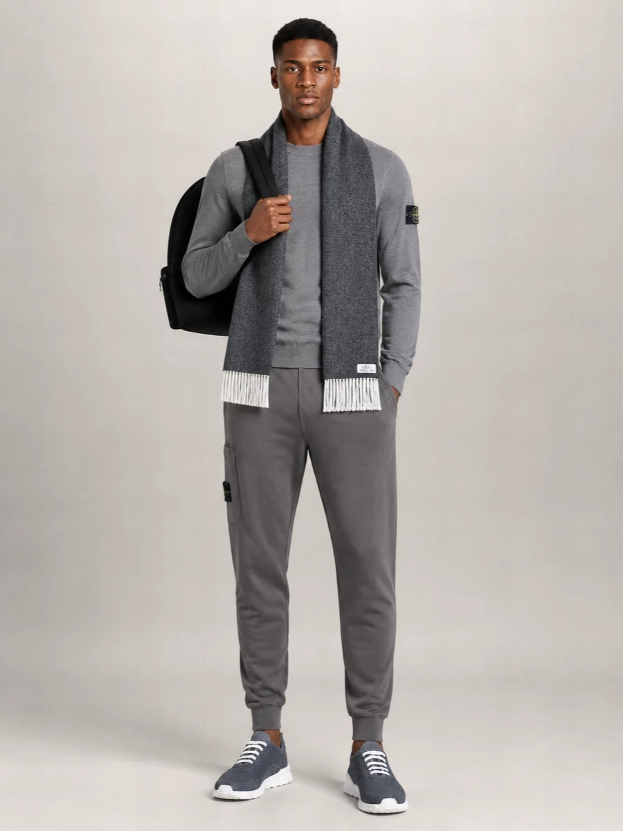 Stone Island Virgin Wool Ribbed Crewneck Sweater