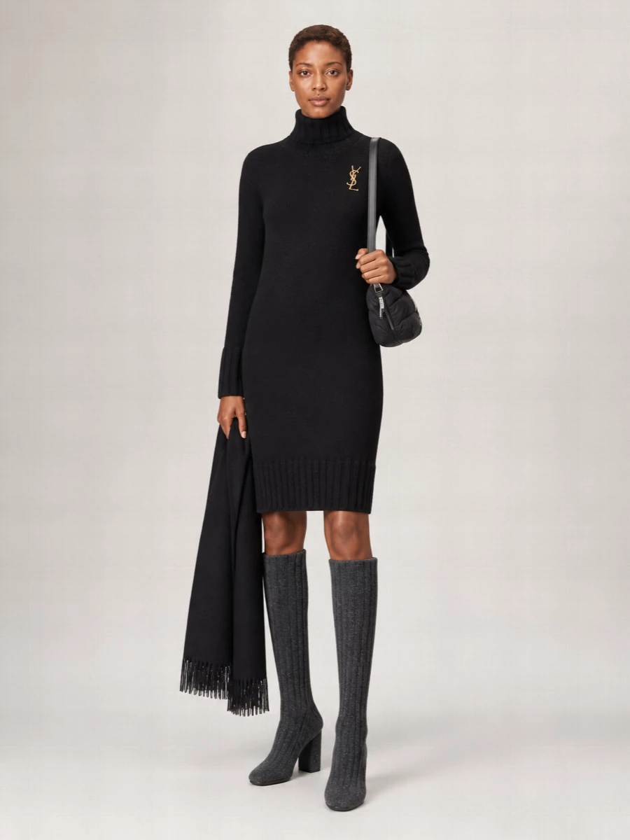 Moncler Ribbed Turtleneck Cable-Knit Knitted Dress