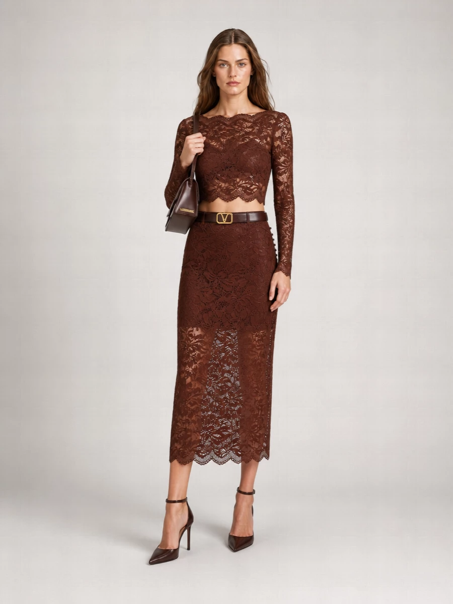 Paco Rabanne Floral Lace Asymmetric Midi Skirt