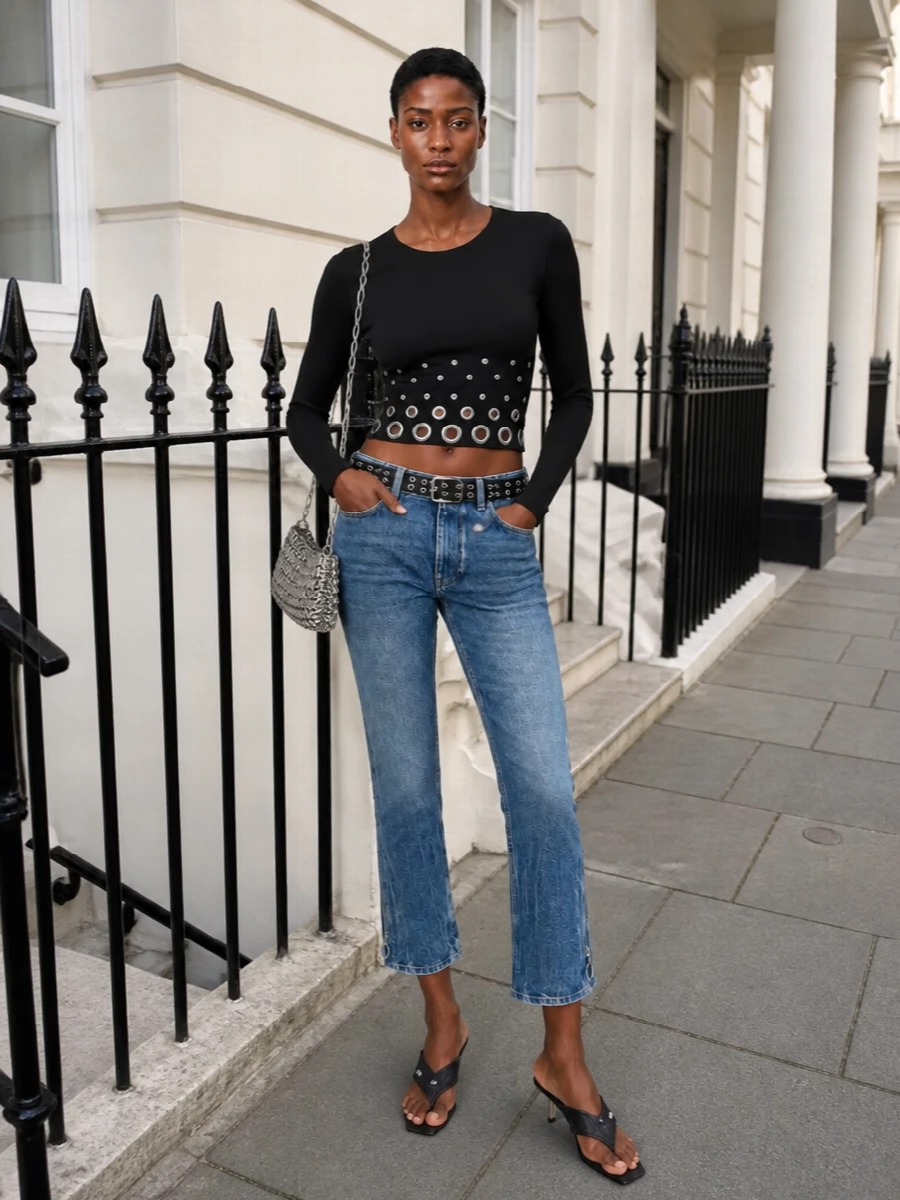 Paco rabanne jeans silver chainmail bag outfit