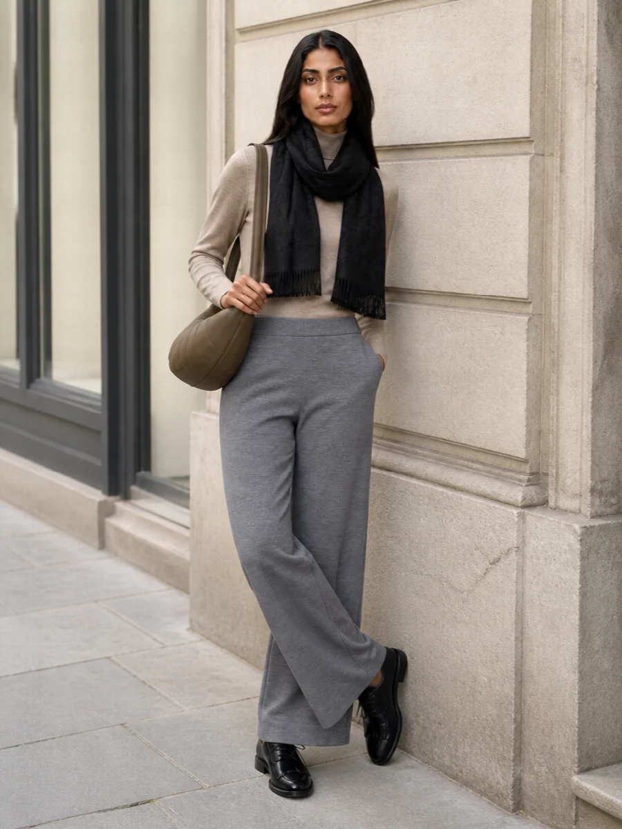 Max mara wide leg trousers beige knit outfit