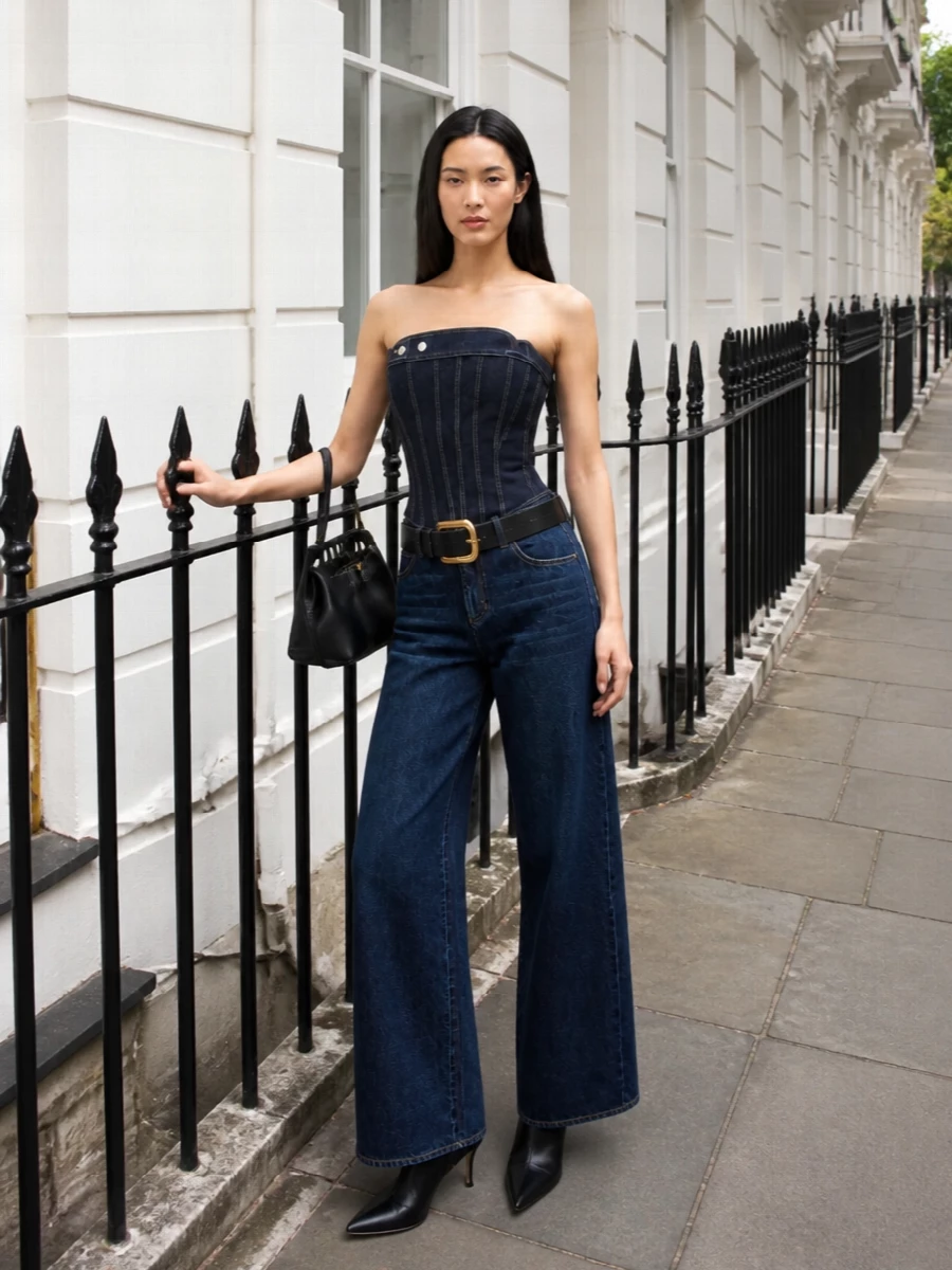 Alexander mcqueen wide leg jeans corset outfit