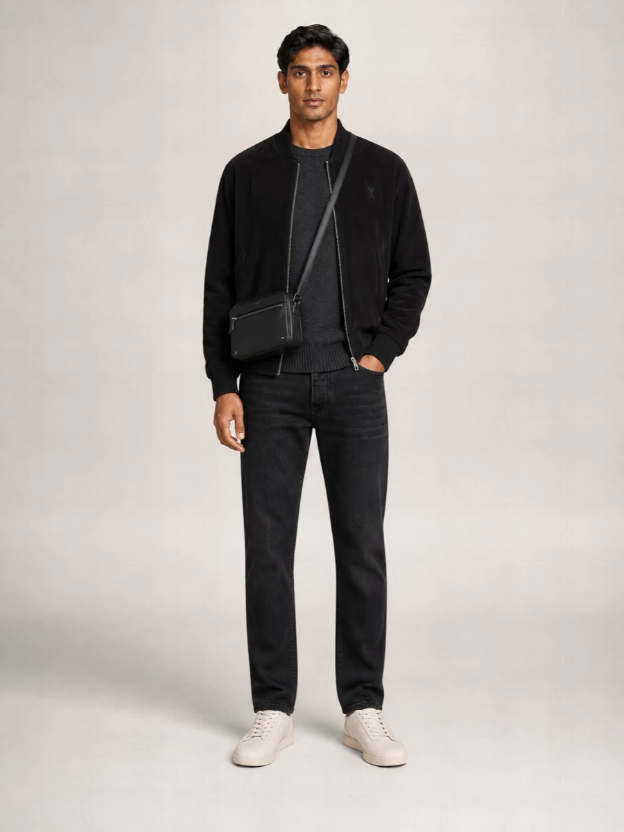 Ami Paris Leather Suede Bomber Jacket