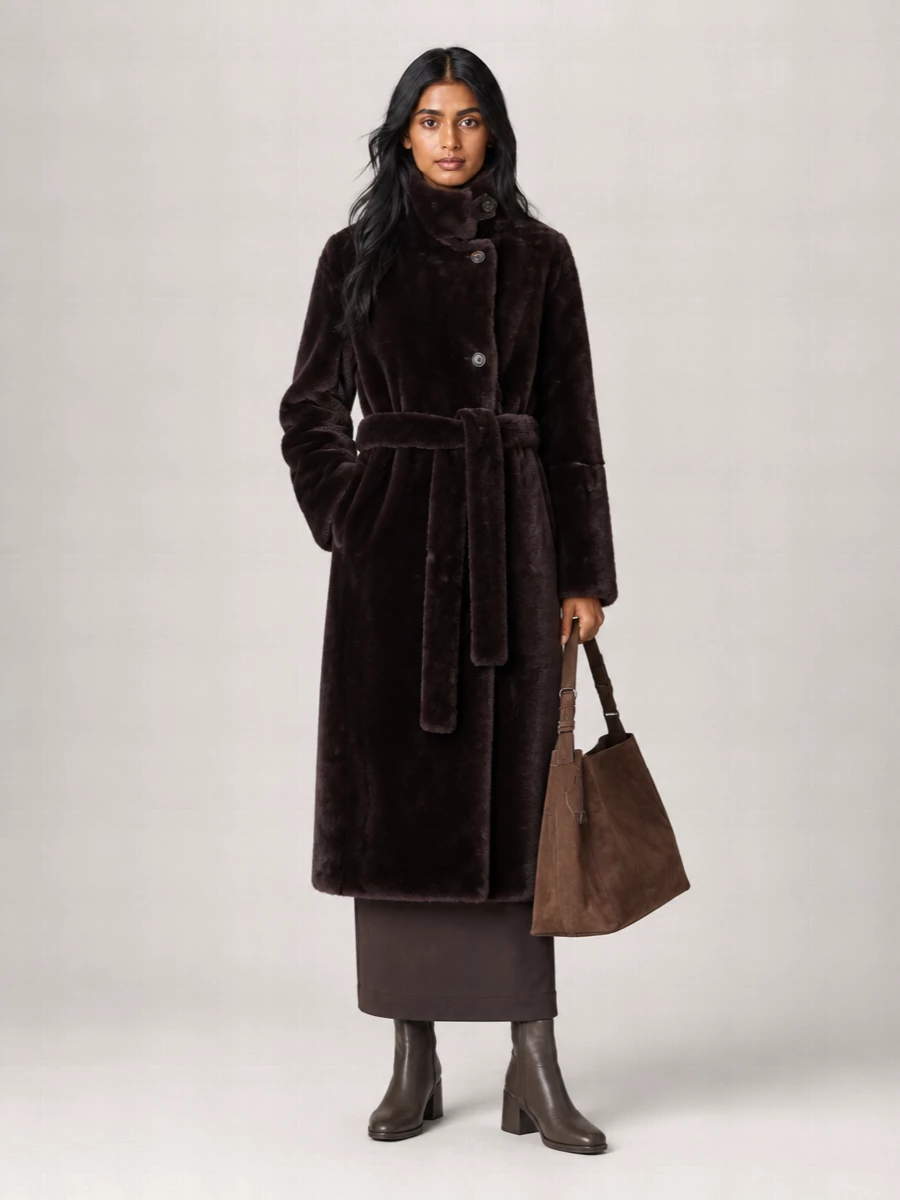 Brunello Cucinelli Shearling Belted Coat