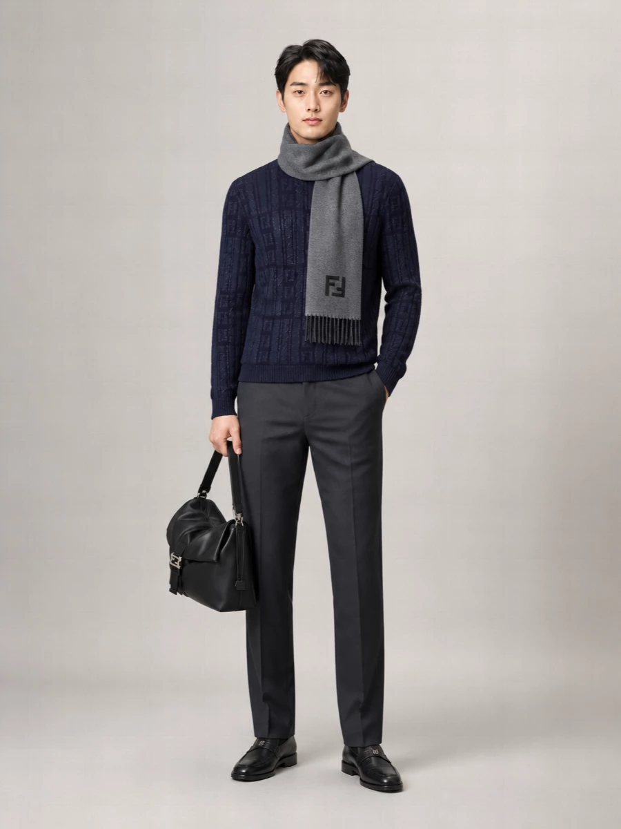 Fendi Wool Ribbed Crew-Neck Long-Sleeve Jumper