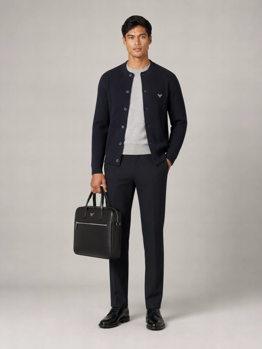 Emporio Armani Wool Ribbed Knit Cardigan