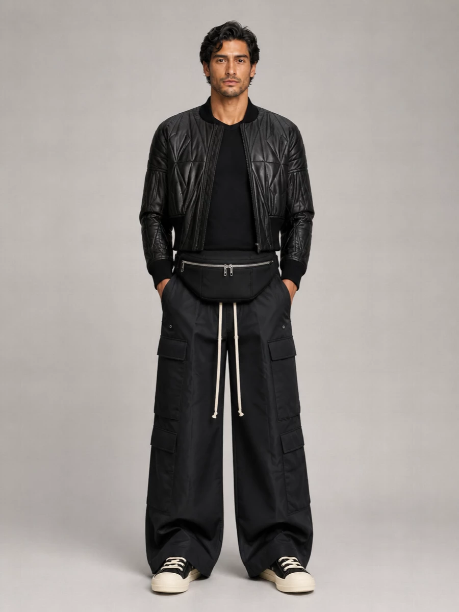 Rick Owens Lamb Leather Cropped Quilted Bomber Jacket
