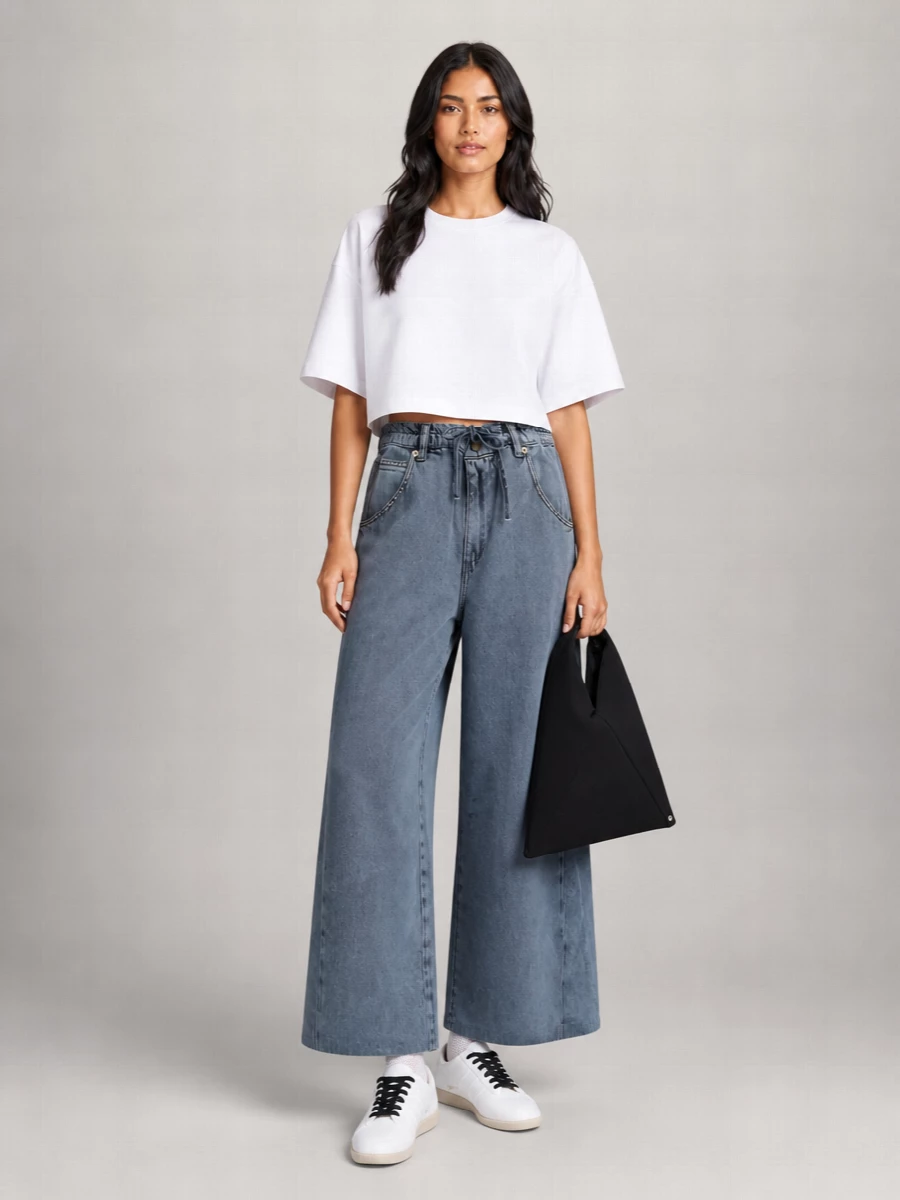 Darkpark Cotton Doyle Cropped Draped Short Sleeve T-Shirt