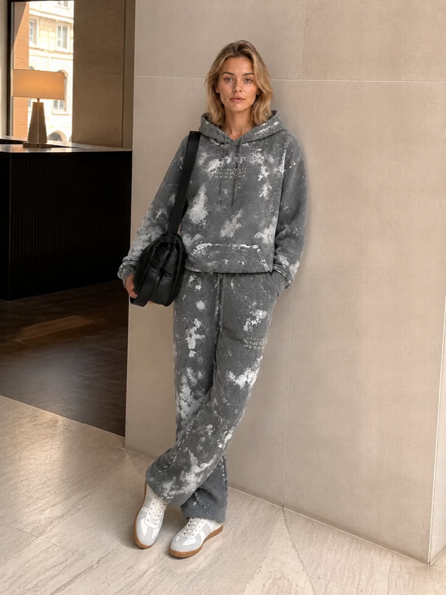 Maison margiela bleached hoodie wide leg sweatpant