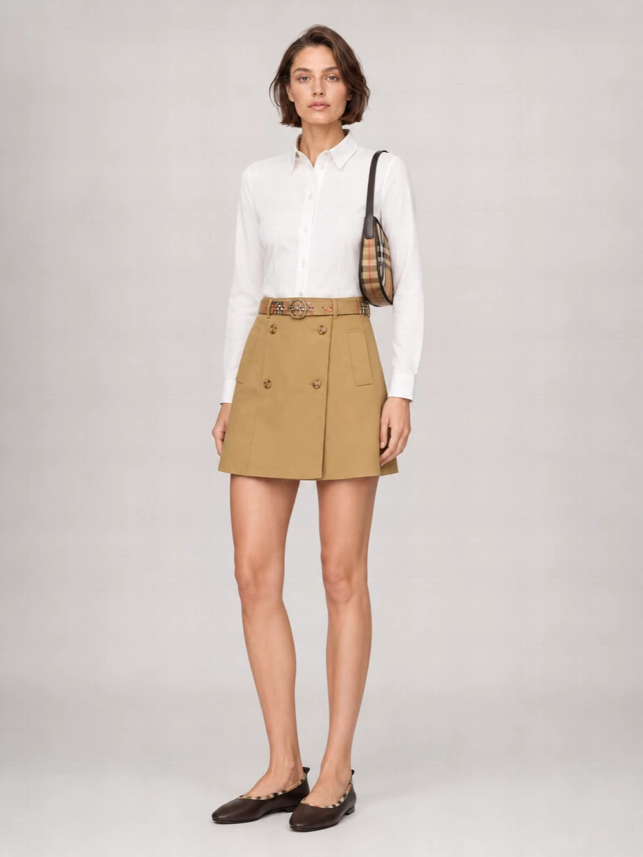 Burberry Cotton Twill Double-Breasted A-Line Skirt