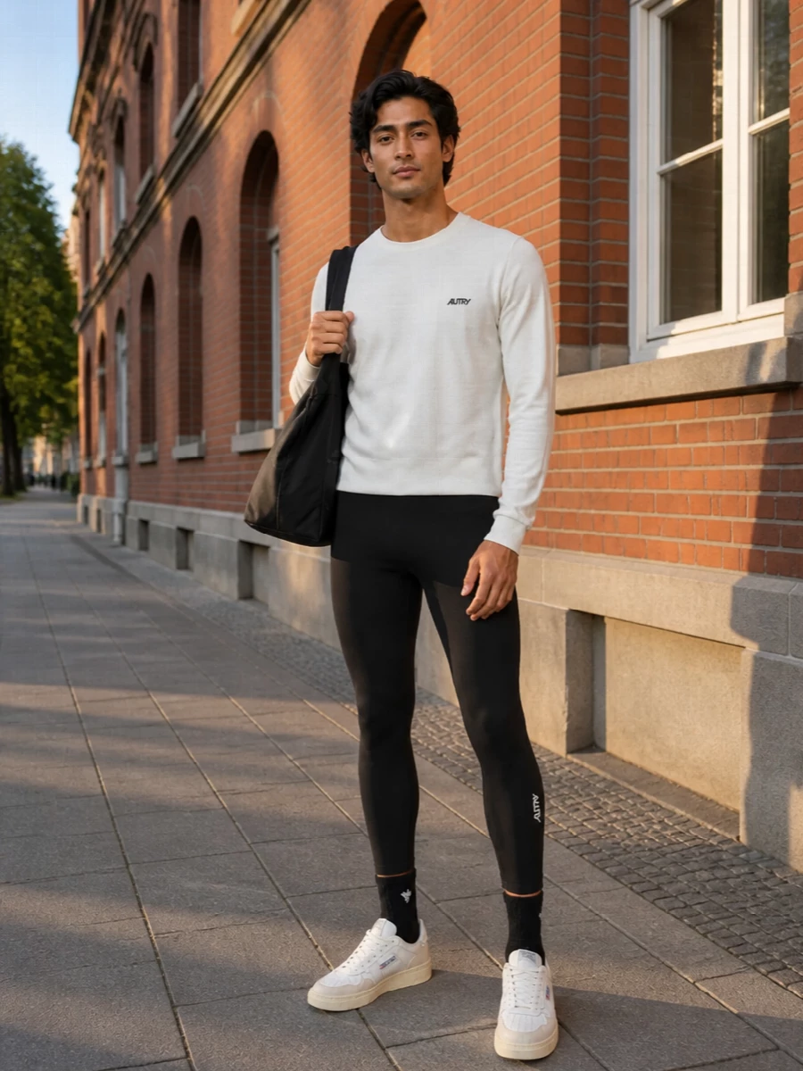 Autry leggings off white tee sneakers outfit